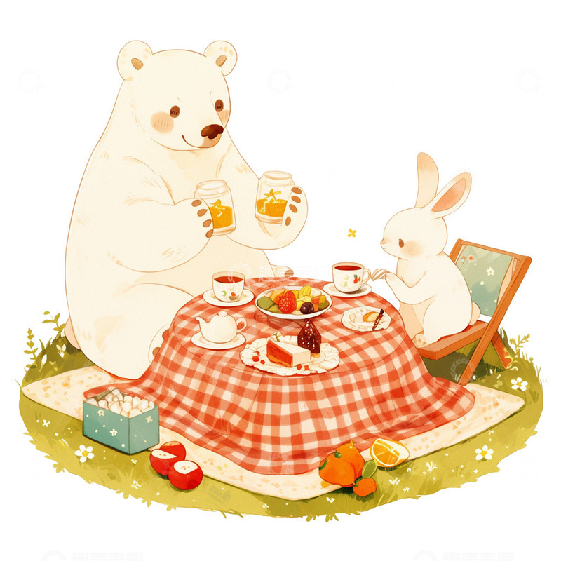 高清大图下载【趣麦麦图】卡通拟人动物野餐免抠元素4