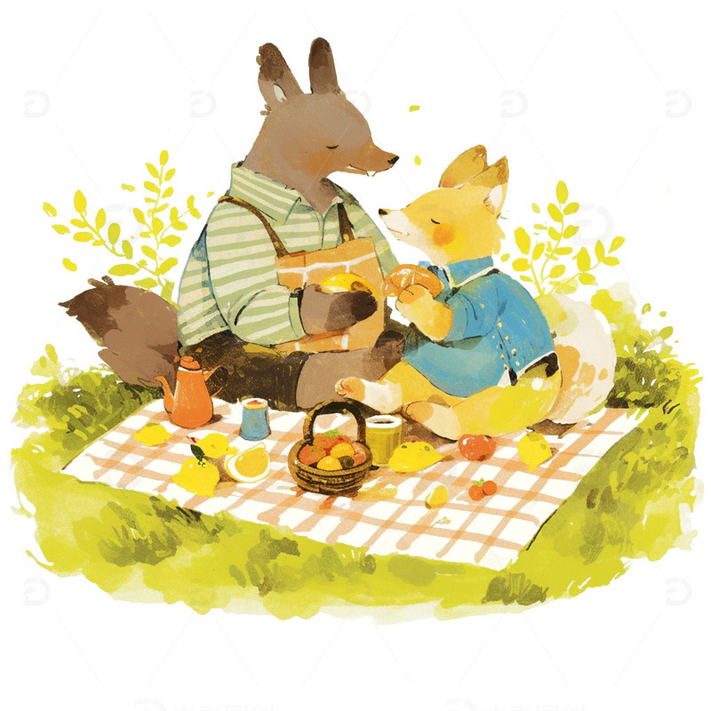 卡通拟人动物野餐免抠元素3