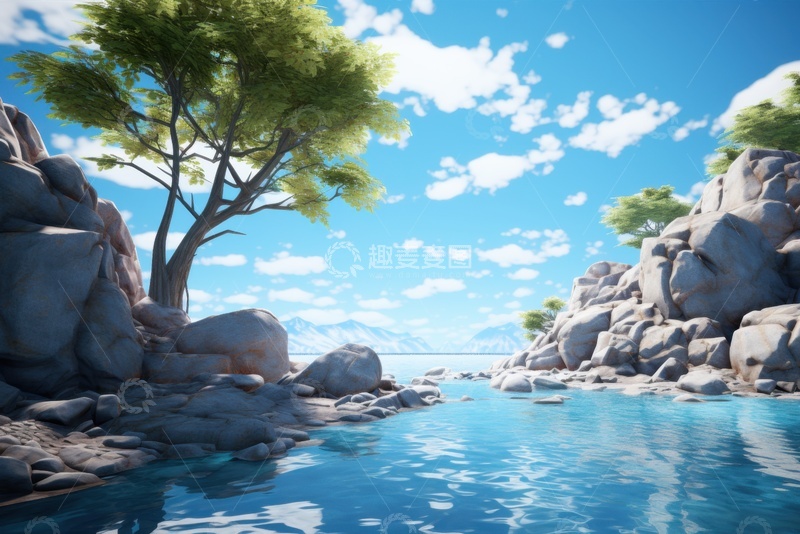 高清大图下载【趣麦麦图】石头湖泊岸边景色