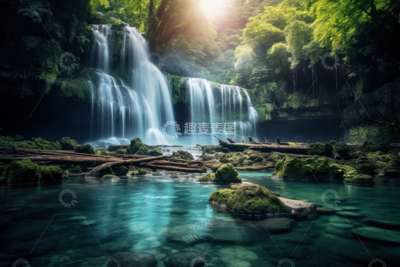 高清大图下载【趣麦麦图】山林里的小瀑布流水