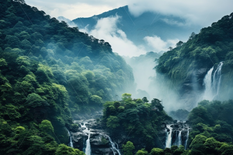 高清大图下载【趣麦麦图】森林里的瀑布流水