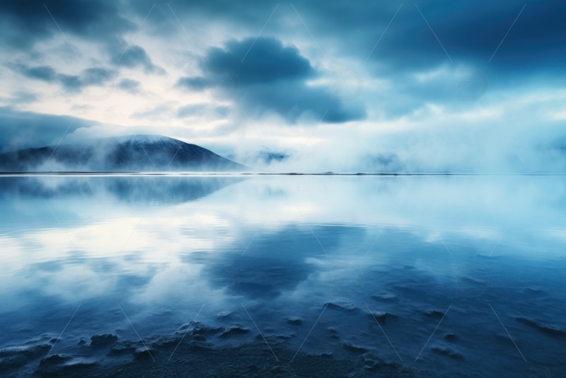 高清大图下载【趣麦麦图】云雾弥漫的湖泊远山