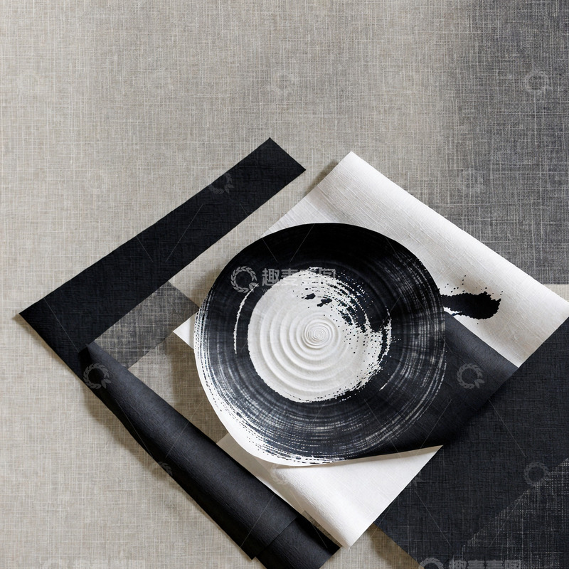 高清大图下载【趣麦麦图】亚麻纹理的水墨泼洒11