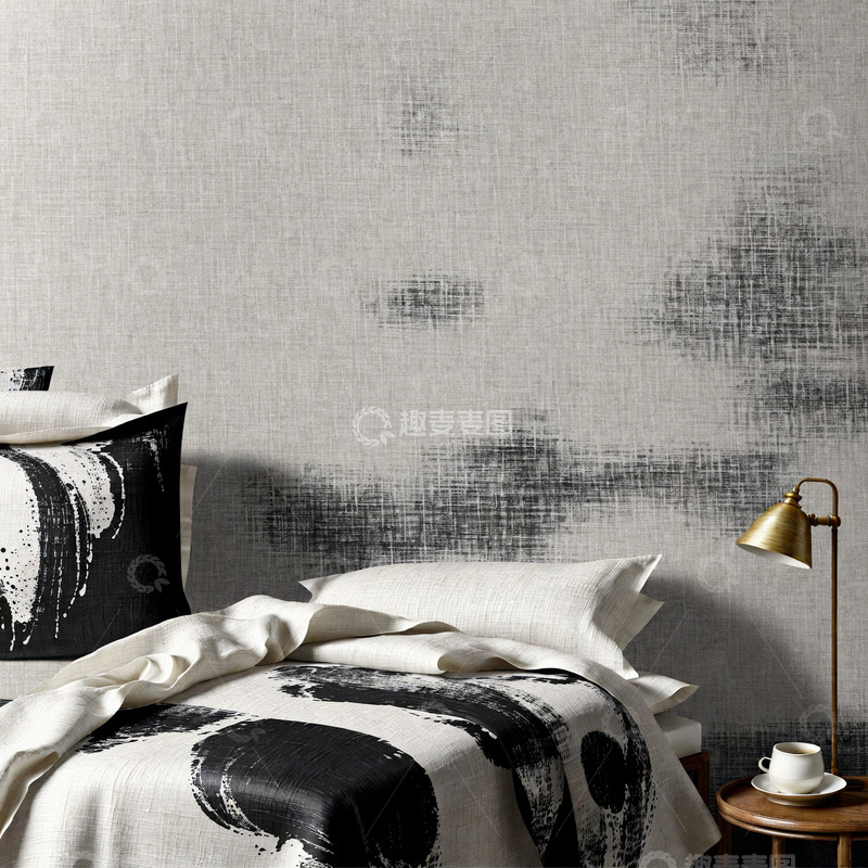高清大图下载【趣麦麦图】亚麻纹理的水墨泼洒5