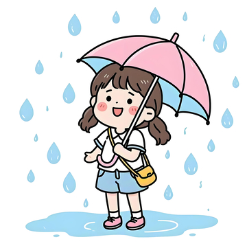 夏季卡通下雨天女孩