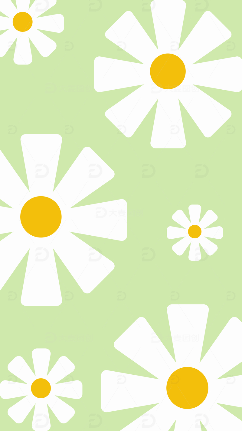 源文件下载【趣麦麦图】-白色绿底小雏菊壁纸