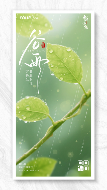 简约传统24节气谷雨海报
