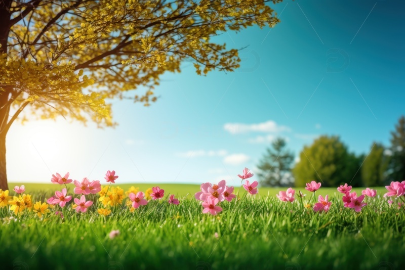 高清大图下载【趣麦麦图】户外草坪上盛开的鲜花