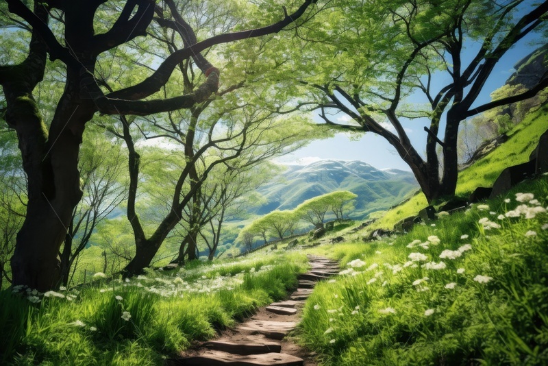 高清大图下载【趣麦麦图】春季山林树林小路风景