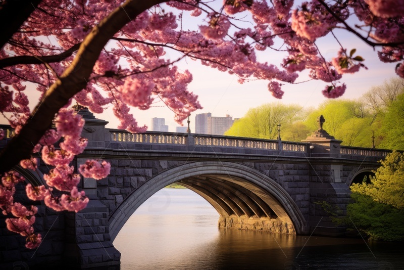 高清大图下载【趣麦麦图】公园里的石桥花朵