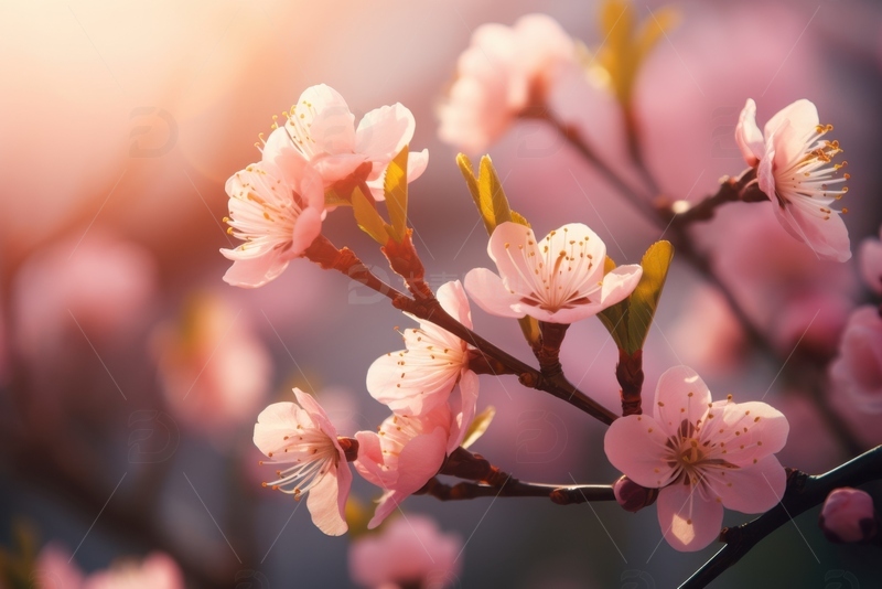 高清大图下载【趣麦麦图】盛开的桃花花枝1