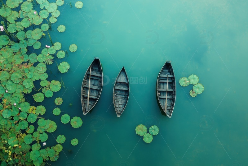 高清大图下载【趣麦麦图】湖泊池塘木船自然美景