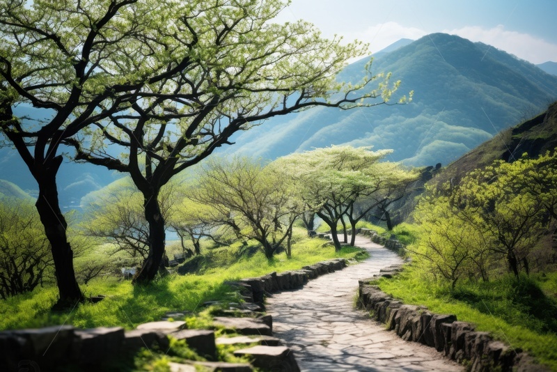 高清大图下载【趣麦麦图】山顶上的小路树木