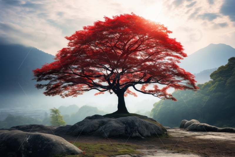 高清大图下载【趣麦麦图】山顶上的一颗大枫树