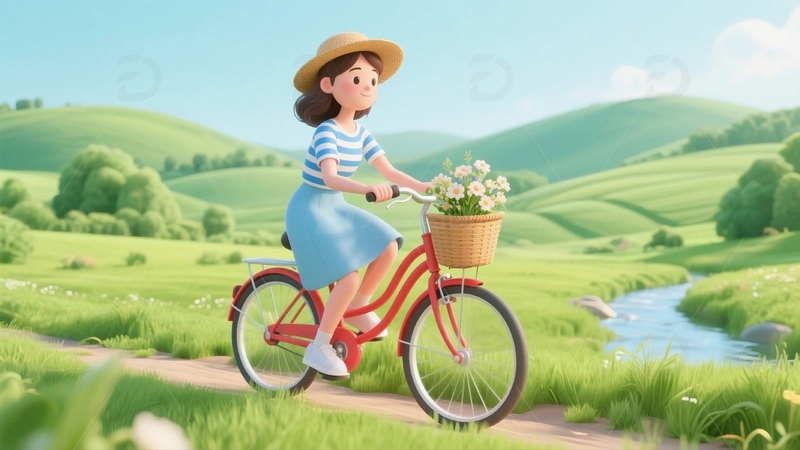 高清大图下载【趣麦麦图】骑自行车郊游的女孩2