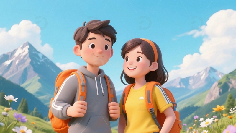 高清大图下载【趣麦麦图】春天旅游踏青插画