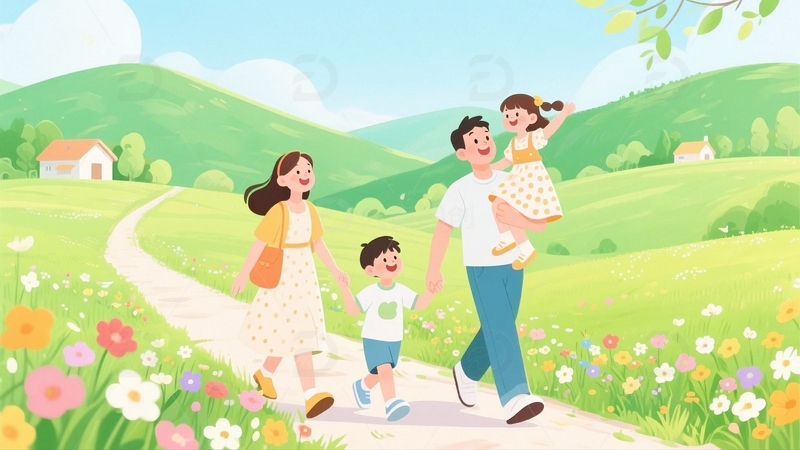 高清大图下载【趣麦麦图】春天旅游踏青插画4