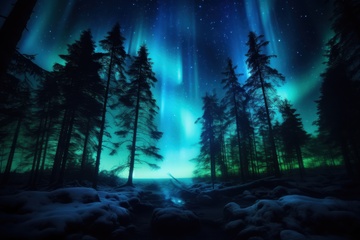 松树林上空的北极光