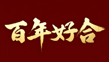 创意中国风百年好合红底金箔艺术字