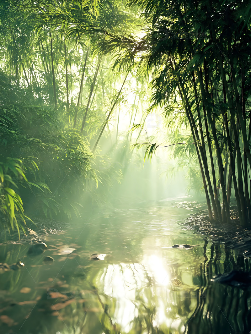 高清大图下载【趣麦麦图】阳光透过竹林背景6