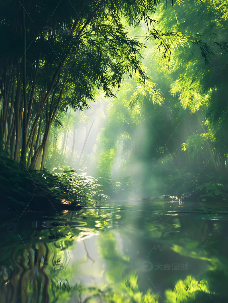 高清大图下载【趣麦麦图】阳光透过竹林背景1