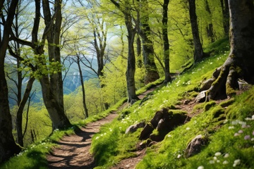 春季树木绿草自然美景