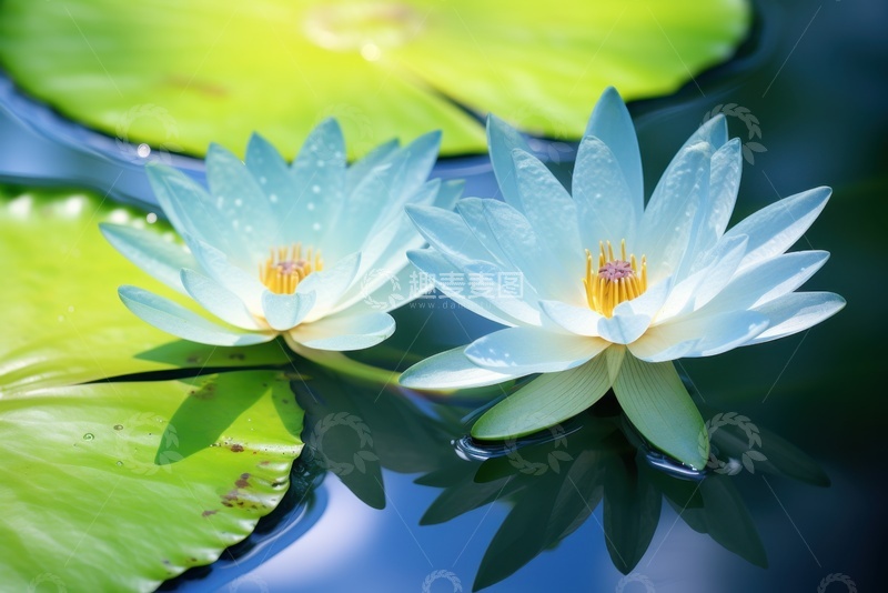 高清大图下载【趣麦麦图】池塘里盛开的白色莲花