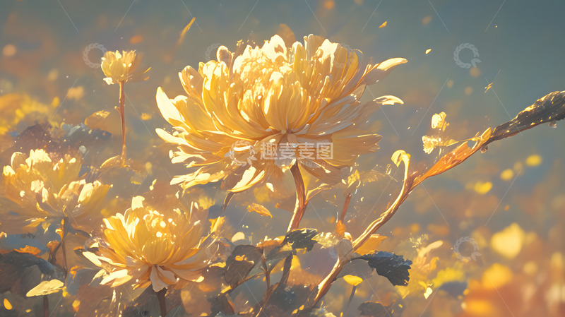 高清大图下载【趣麦麦图】秋天的灿烂菊花手绘插画1
