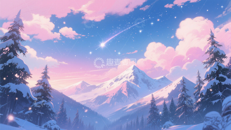 高清大图下载【趣麦麦图】雪岭星空下的梦幻暮色