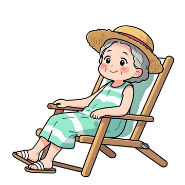 夏季卡通躺椅休息的老人