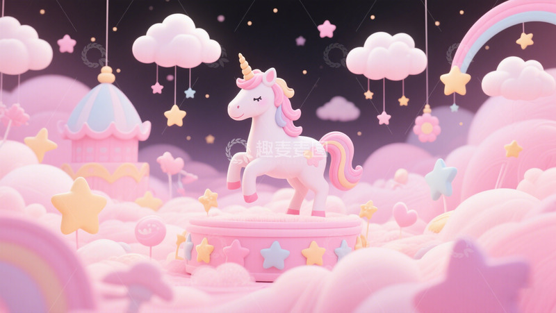 高清大图下载【趣麦麦图】立体粉色旋转小马