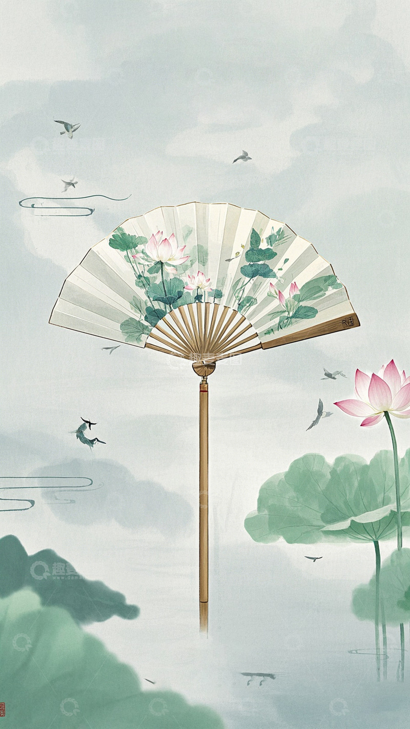 高清大图下载【趣麦麦图】中国风扇子水墨
