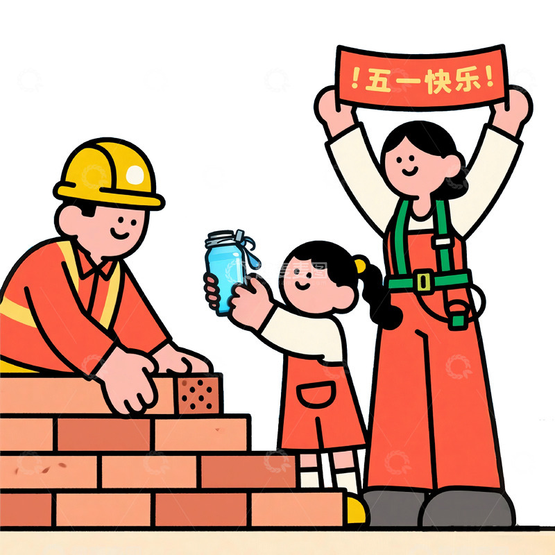 高清大图下载【趣麦麦图】五一劳动节建筑工人人物插画