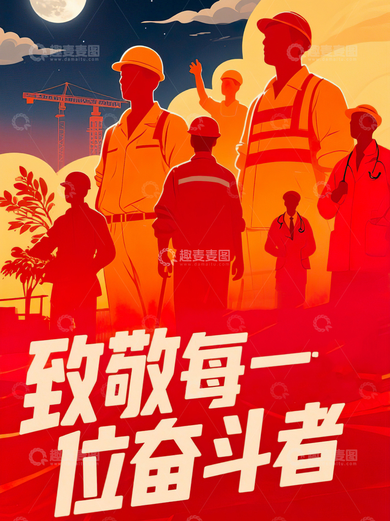 高清大图下载【趣麦麦图】五一劳动节致敬每一位奋斗者插画36