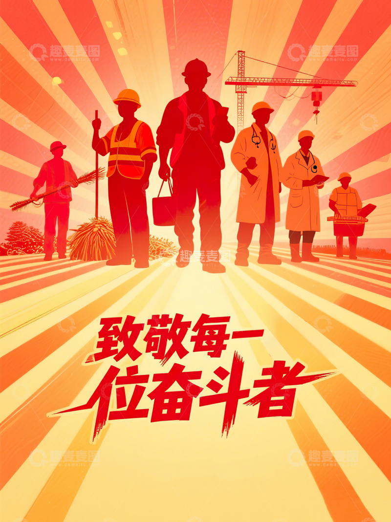 高清大图下载【趣麦麦图】五一劳动节致敬每一位奋斗者插画1