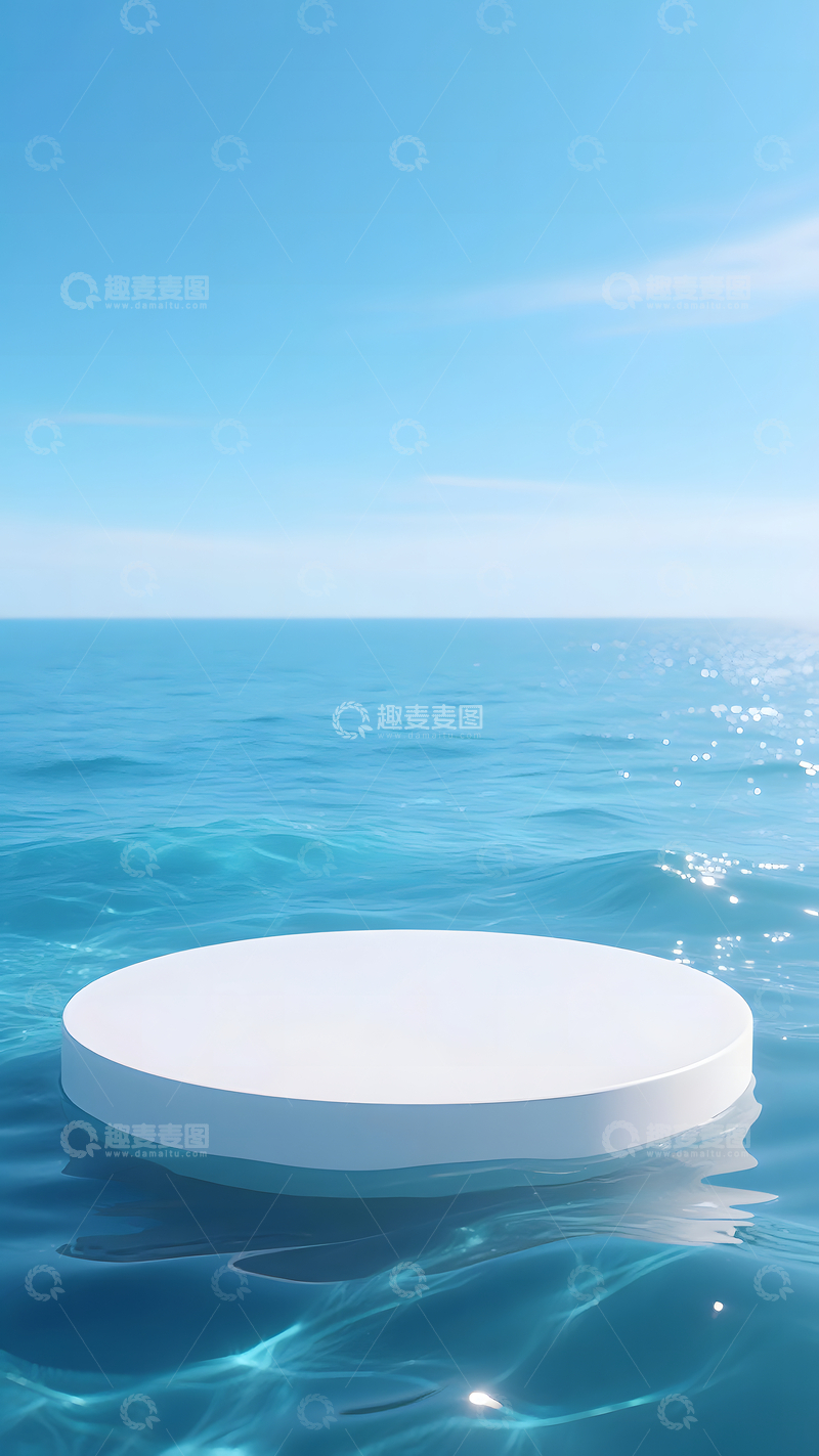 高清大图下载【趣麦麦图】蓝天白云水波海水电商展台产品展示背景1
