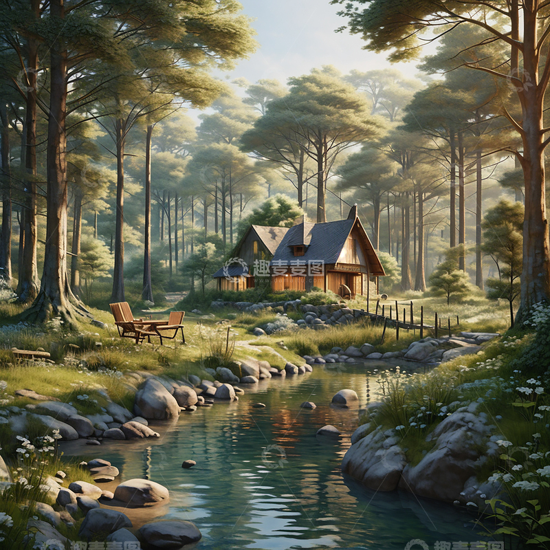 高清大图下载【趣麦麦图】森林度假小木屋