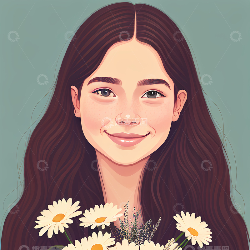 高清大图下载【趣麦麦图】女青年与雏菊头像