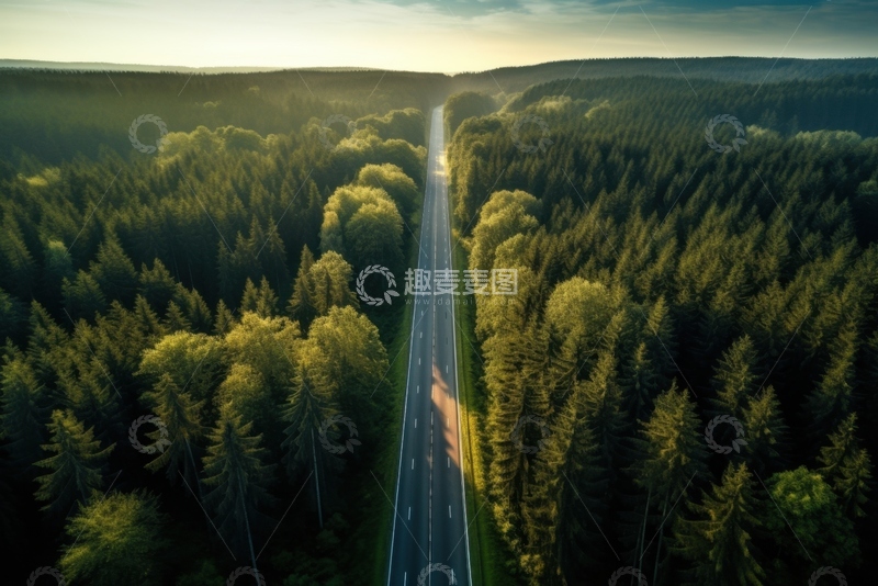 高清大图下载【趣麦麦图】松树林里的一条公路