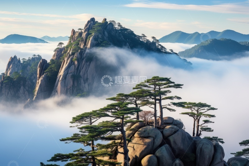 高清大图下载【趣麦麦图】黄山高山松树自然风景