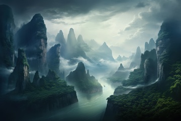 云雾缭绕的群山峻岭