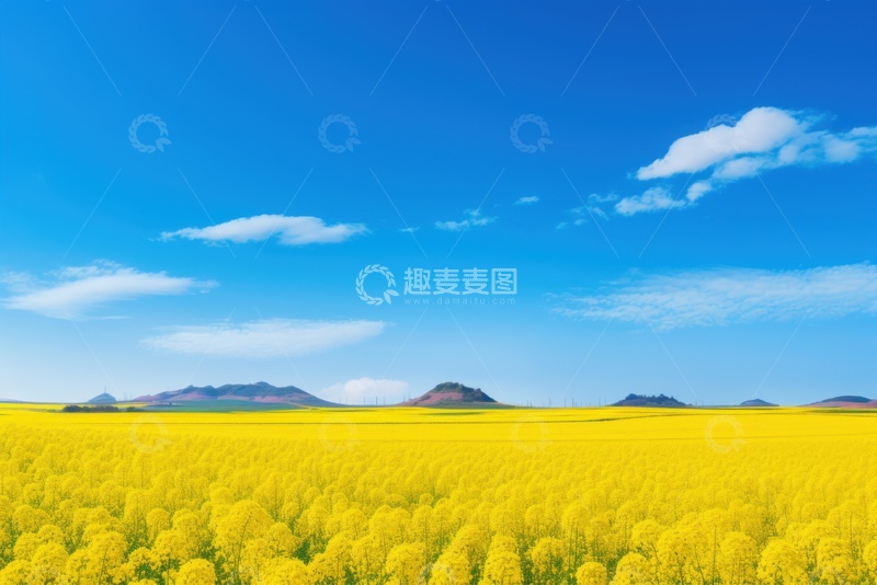 高清大图下载【趣麦麦图】蓝天下的一片油菜花花田