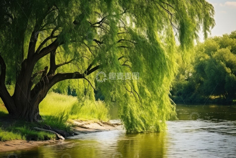 高清大图下载【趣麦麦图】公园湖泊旁的大柳树