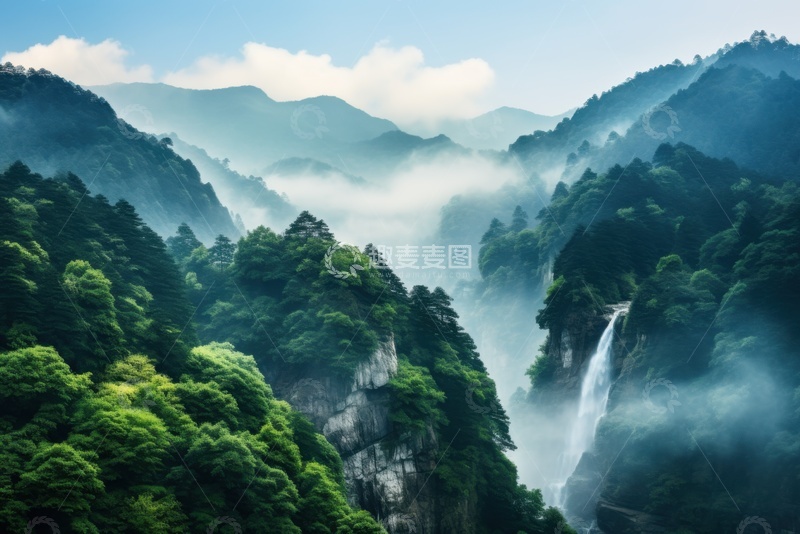 高清大图下载【趣麦麦图】森林瀑布流水自然风景