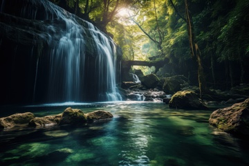 山林里的水潭瀑布