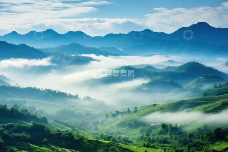 高清大图下载【趣麦麦图】云雾弥漫的森林1