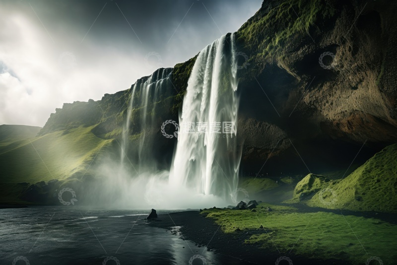 高清大图下载【趣麦麦图】悬崖上飞流直下的瀑布