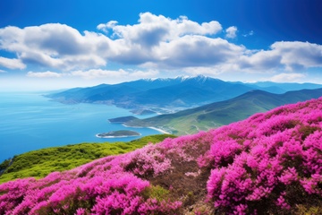 海岸边的玫红色花海