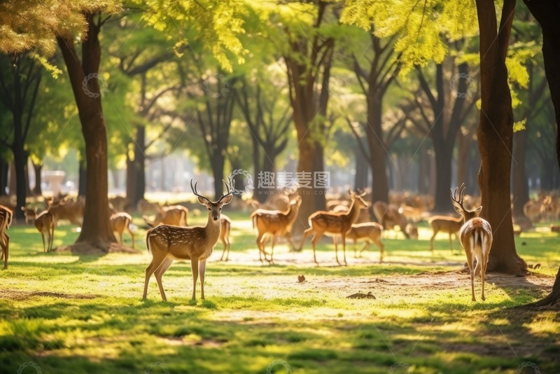 高清大图下载【趣麦麦图】动物园里的一群梅花鹿