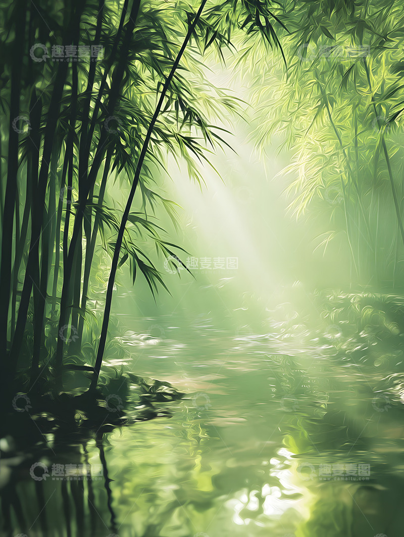 高清大图下载【趣麦麦图】丁达尔光线竹林背景2